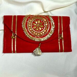 Hand packet Indian Gota work wallet red color with golden work hand made #177